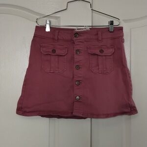 altar'd state pink denim button down mini skirt size small, front button pockets